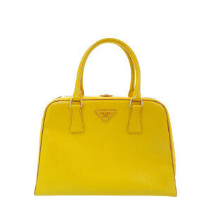 Prada Yellow Saffiano Vernice Leather Pyramid Frame Satchel